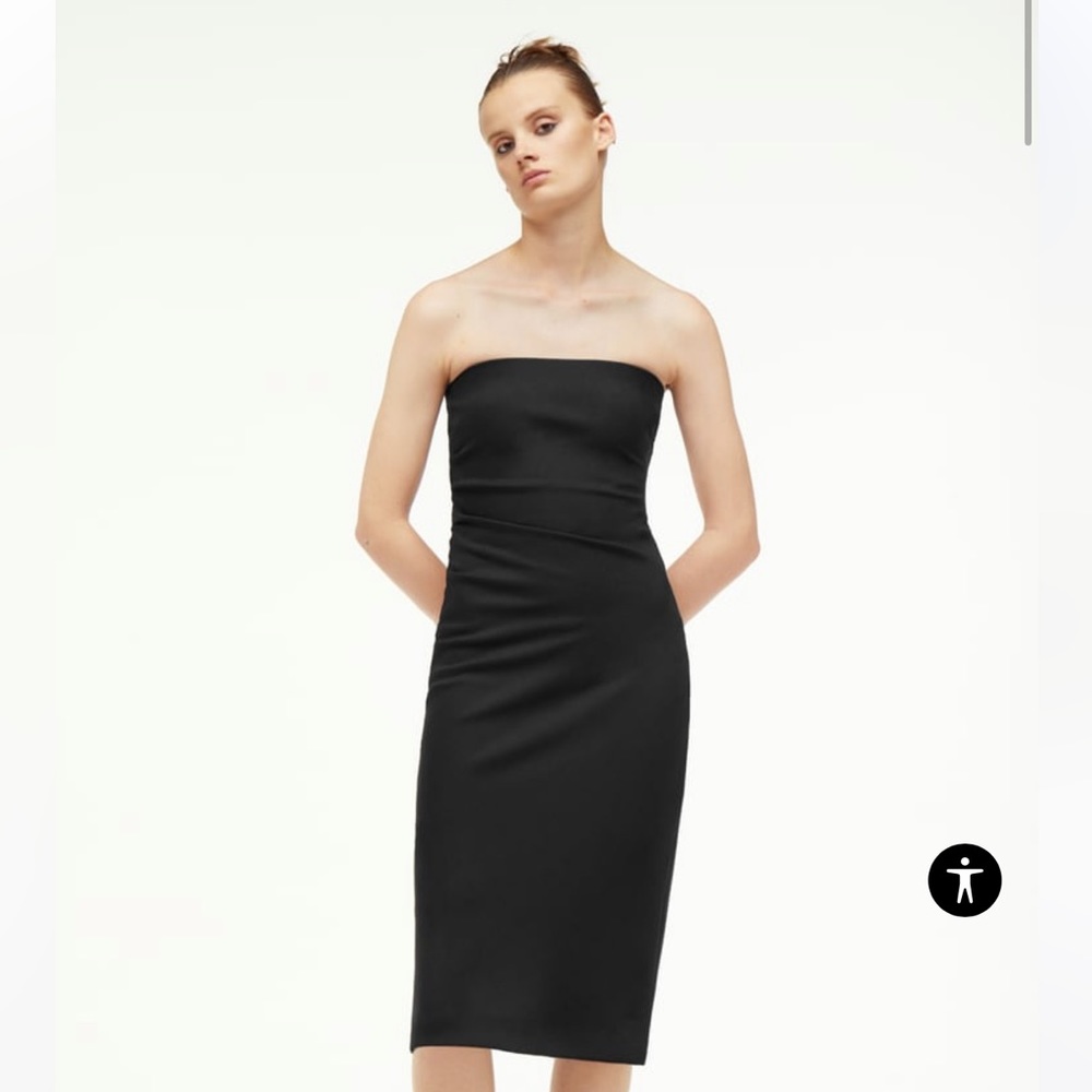 ZARA - DESIGNER NARCISO RODRIGUEZ BLACK WOOL BUSTIER MIDI DRESS